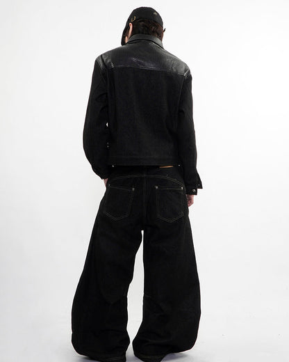 Raw Denim Leather Patchwork Jacket