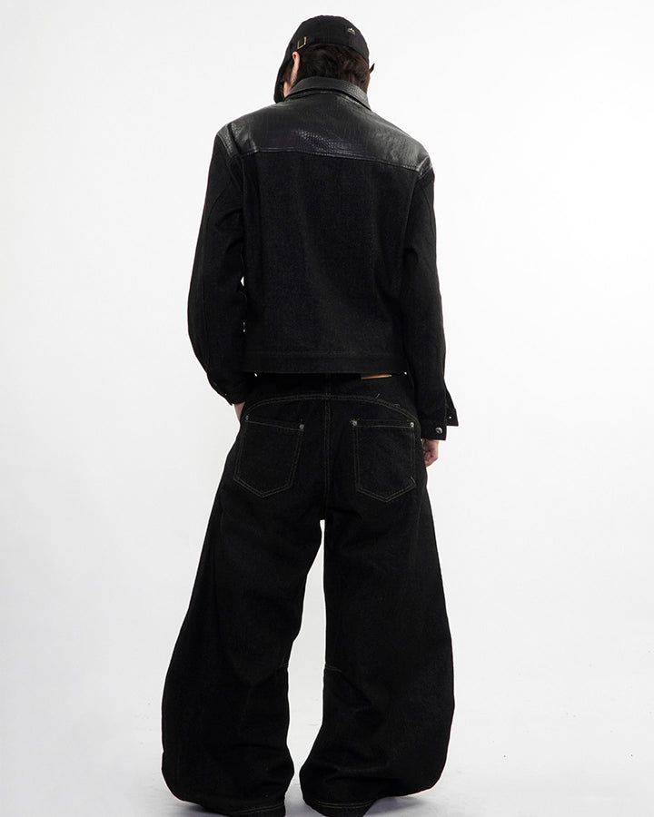 Raw Denim Leather Patchwork Jacket