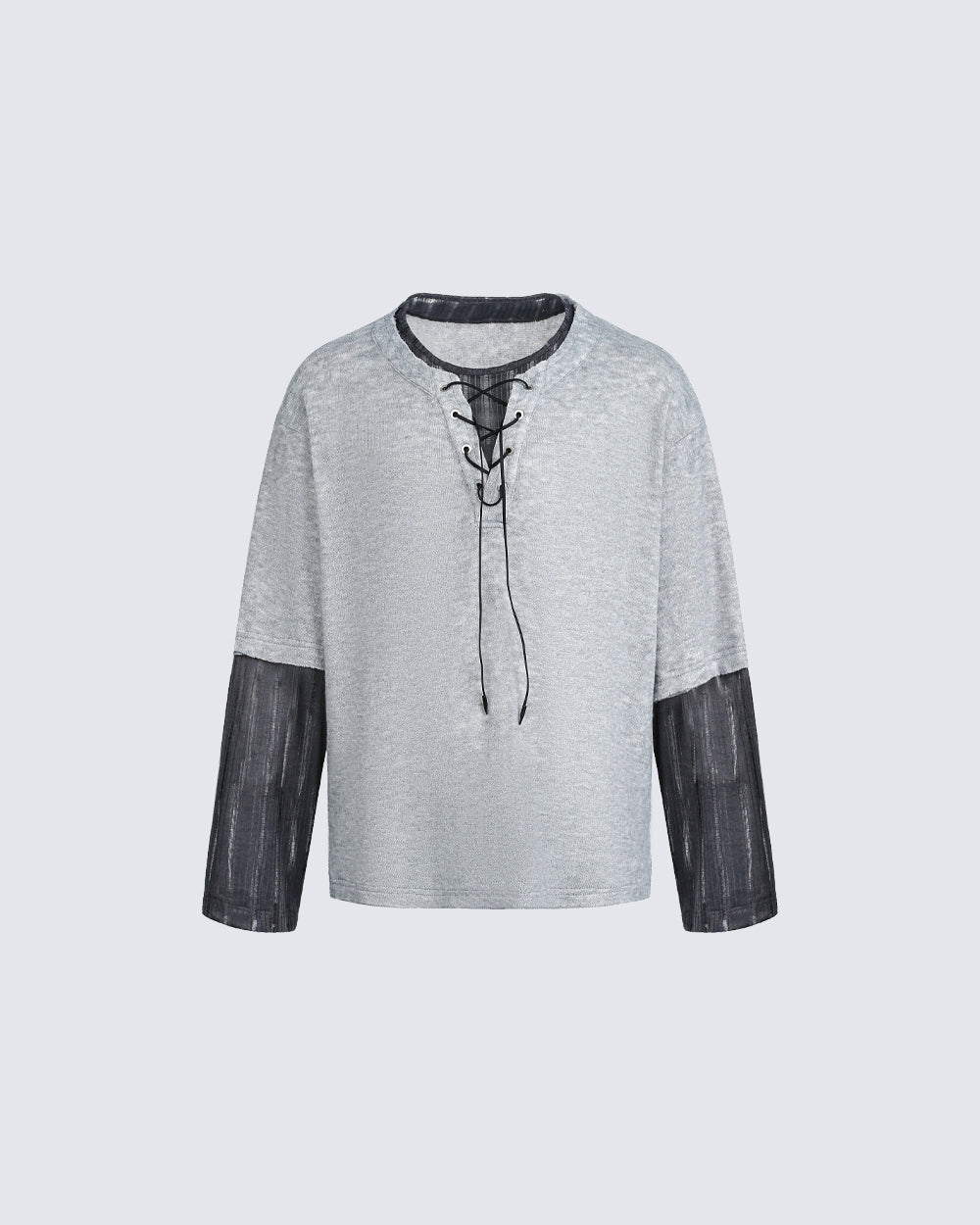 Lace-Up Neck Layered Knit T-Shirt