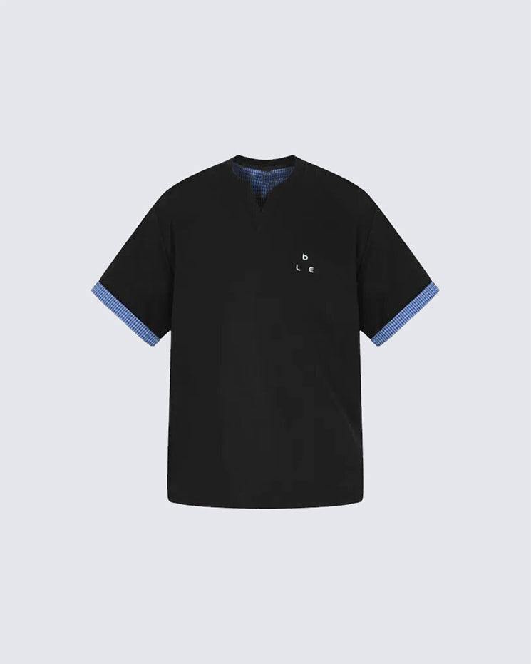 Minimal Contrast Trim V Neck Casual Short Sleeve