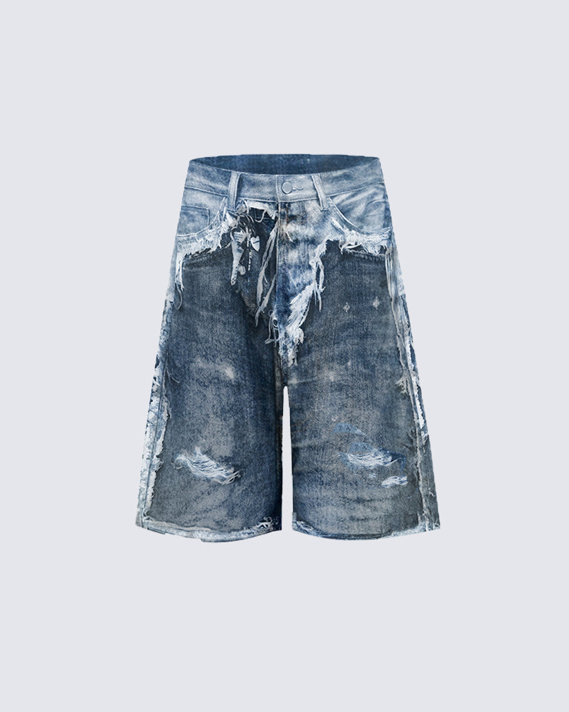 3D Print Denim Capri Shorts