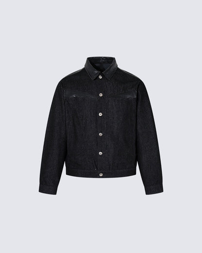 Raw Denim Leather Patchwork Jacket