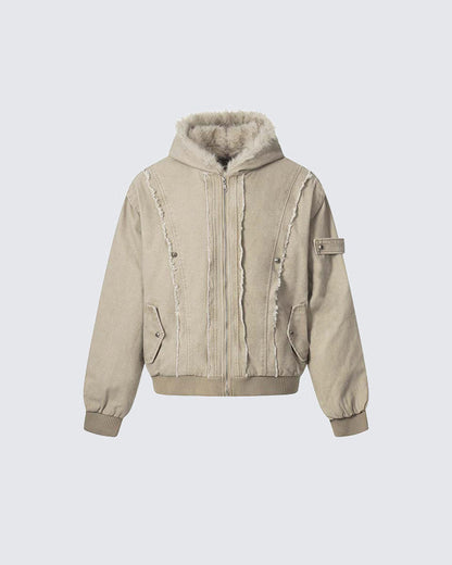 Patchwork Thick Hooded Cotton Jacket