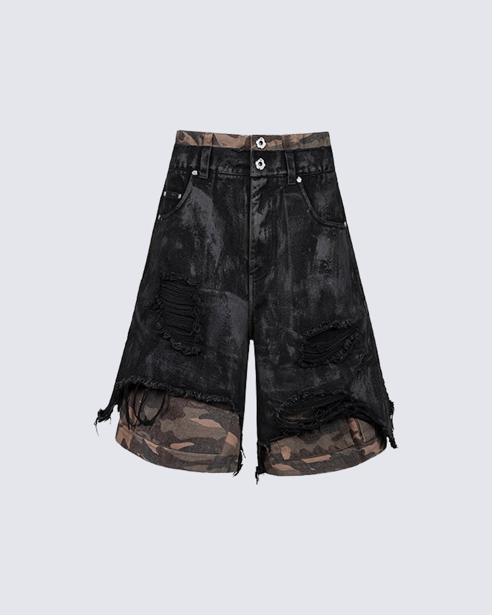 Distressed Bleached Patchwork Denim Shorts