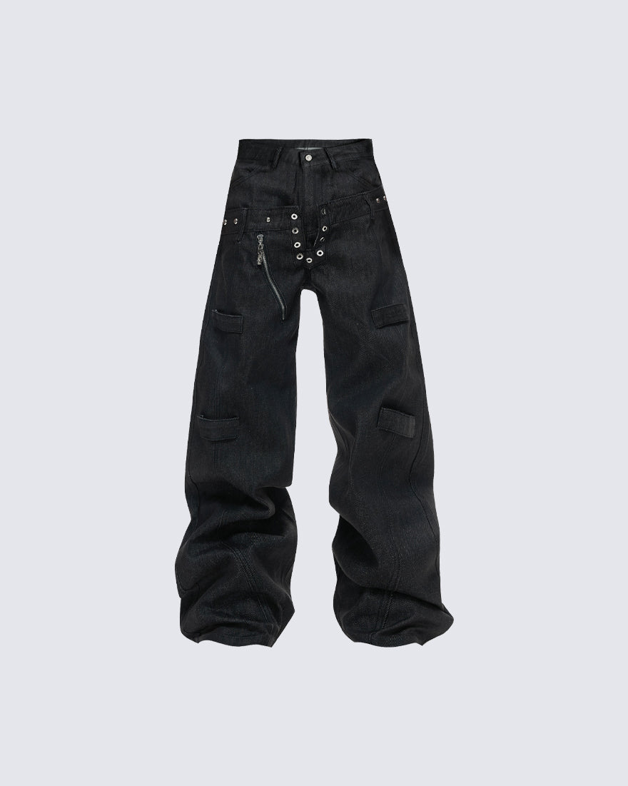 Double Waist Sagging Heavy Denim Pants