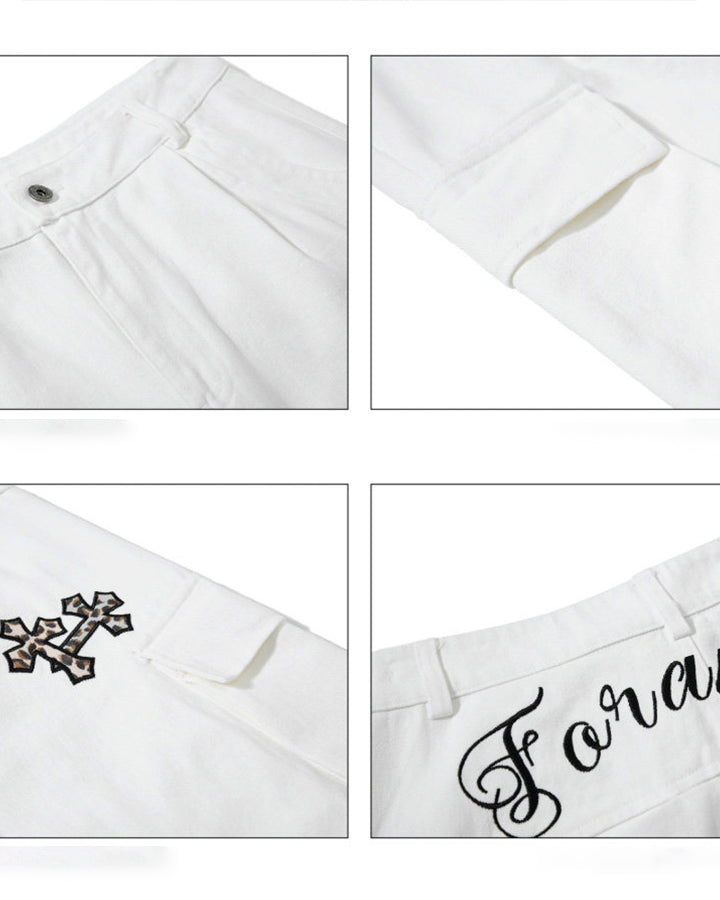 Vintage Cross Patch Embroidered Cargo Pants