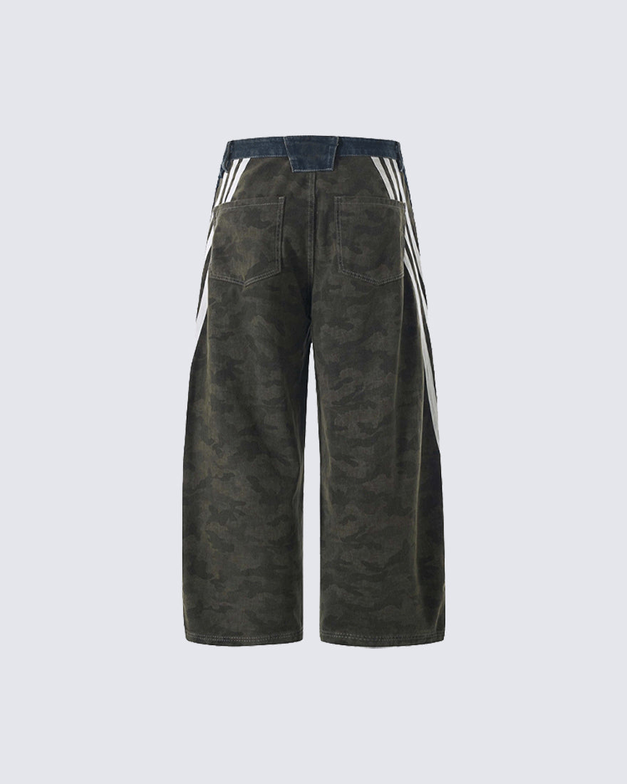New Camouflage Washed Curved Straight-Leg Pants