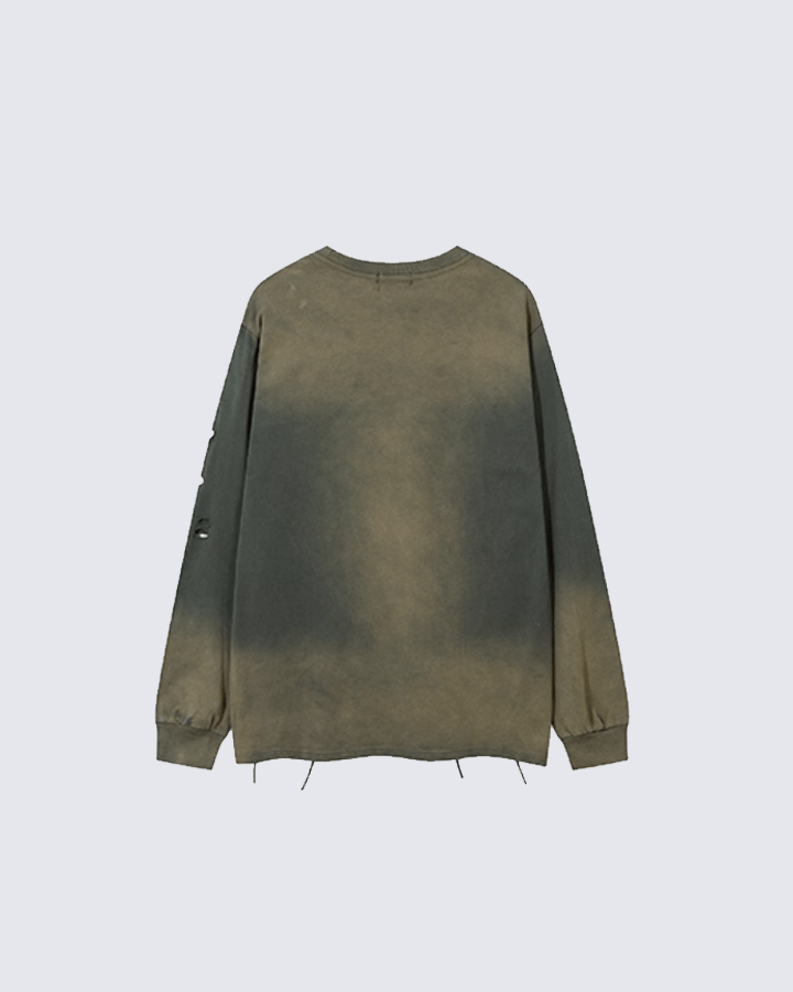 Grunge Distressed Print Oversized Long Sleeve T-Shirt