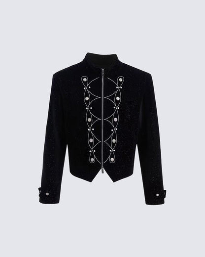 Metallic Button Stand Collar Design Jacket