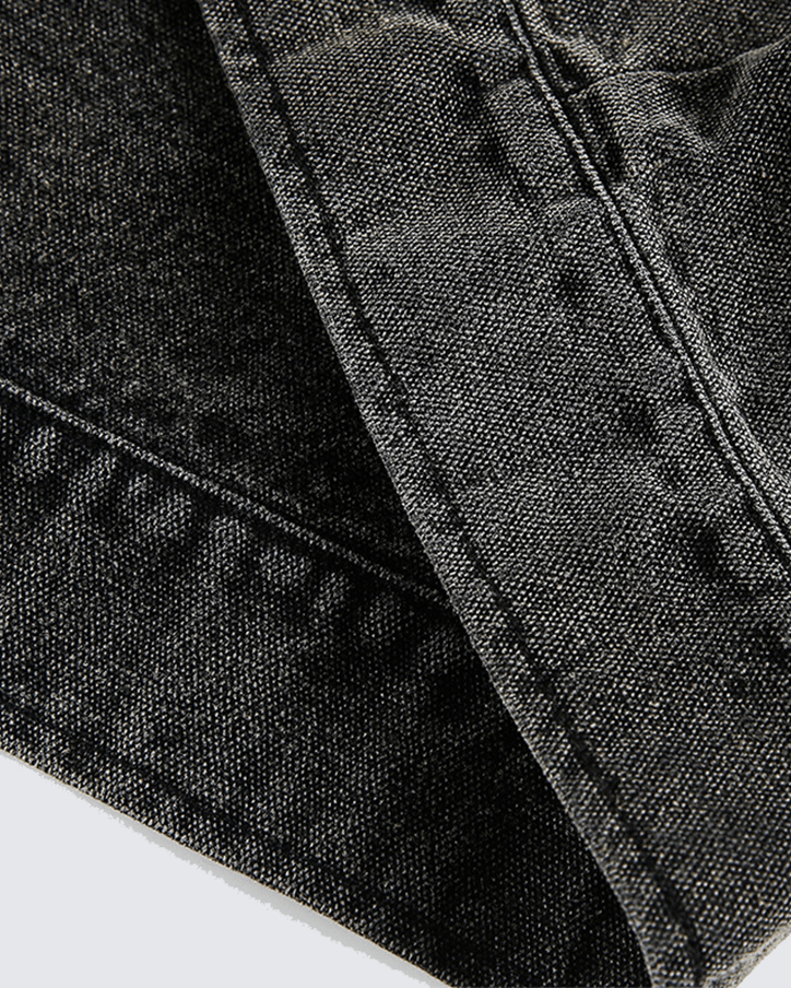 Washed Denim Graffiti Jacket with Contrast Collar