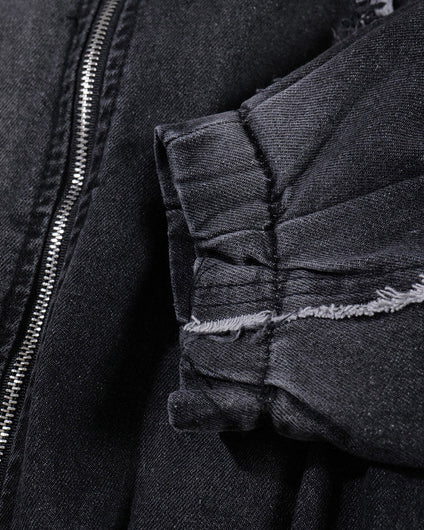 Hip-Hop Shoulder-Padded Denim Jacket