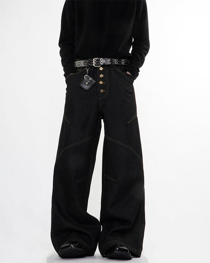 Vintage Dark Wash Wide-Leg Denim Pants