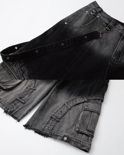 Washed Utility Wide Leg Cargo Shorts