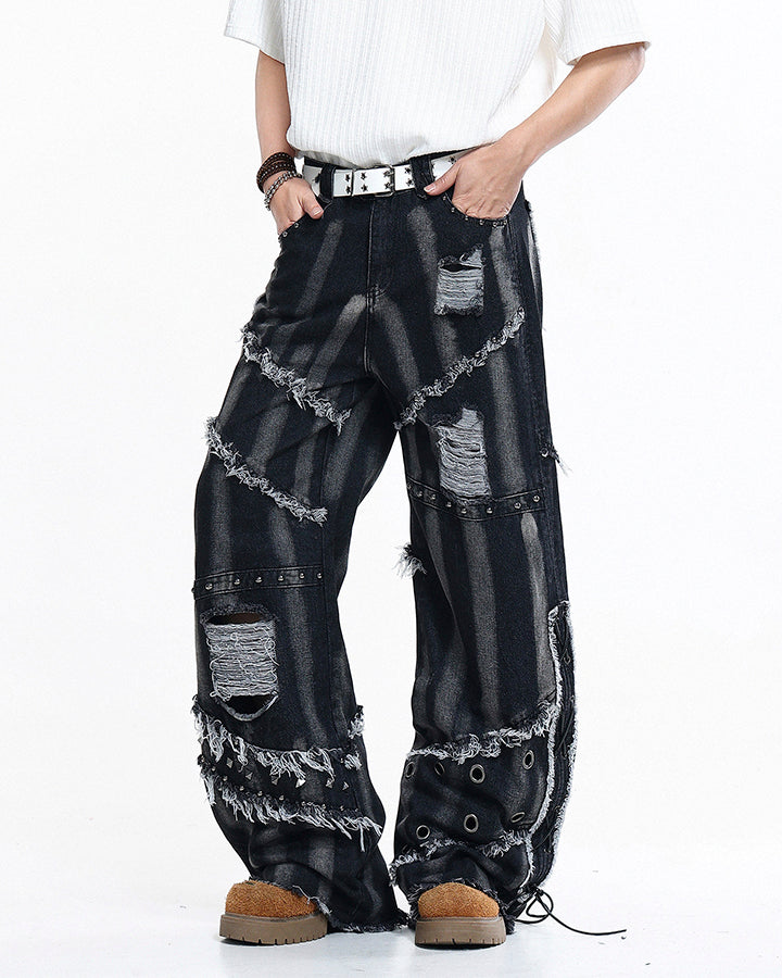 Heavy Distressed Washed Denim Jeans