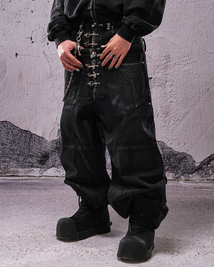 Double Waist Silver Wash Baggy Street Pants