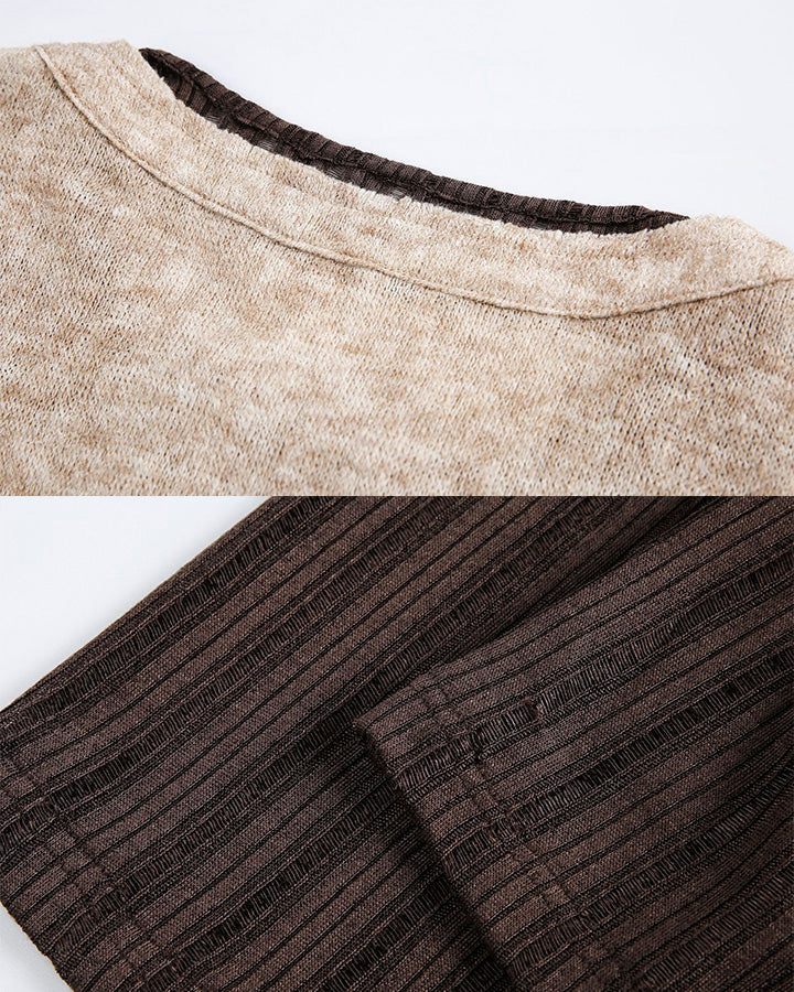 Lace-Up Neck Layered Knit T-Shirt