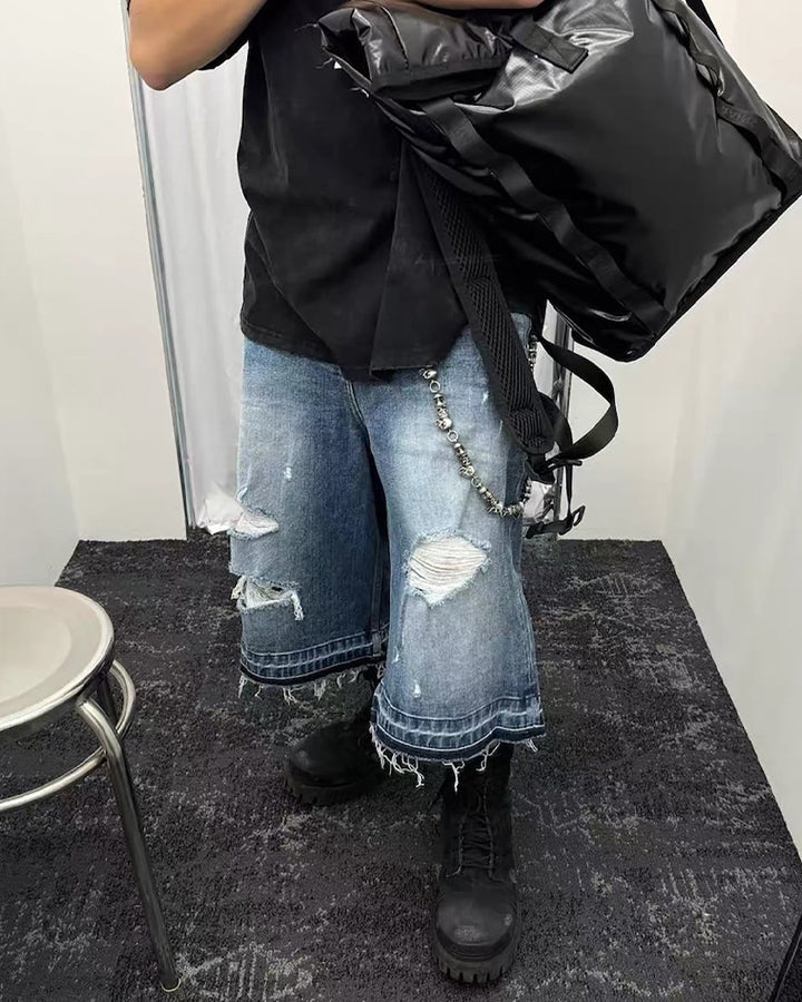 Distressed Denim Cropped New Shorts