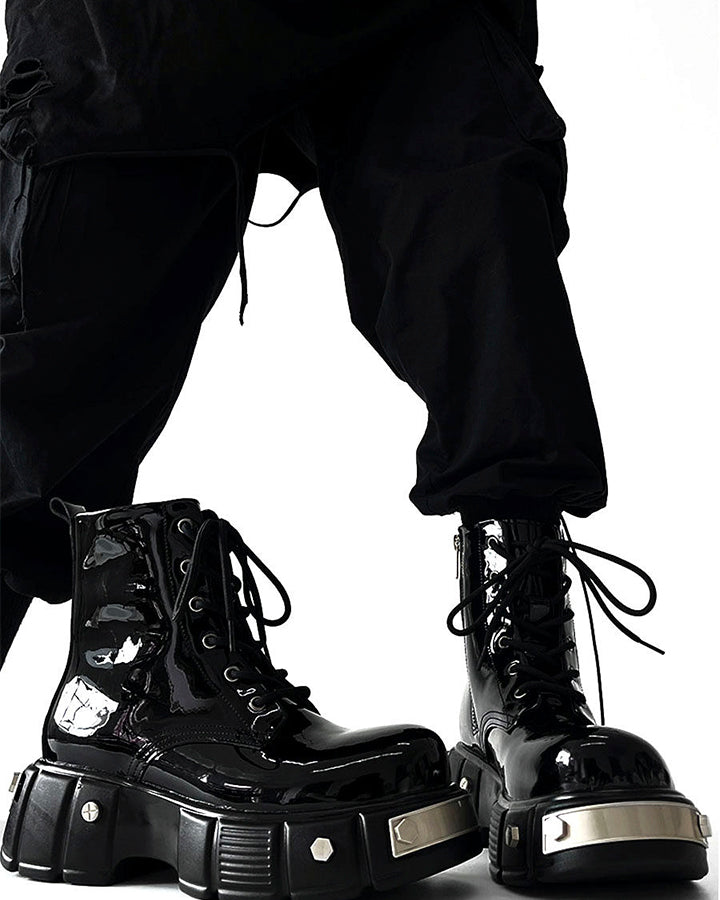 Patent Leather Platform Combat Boots
