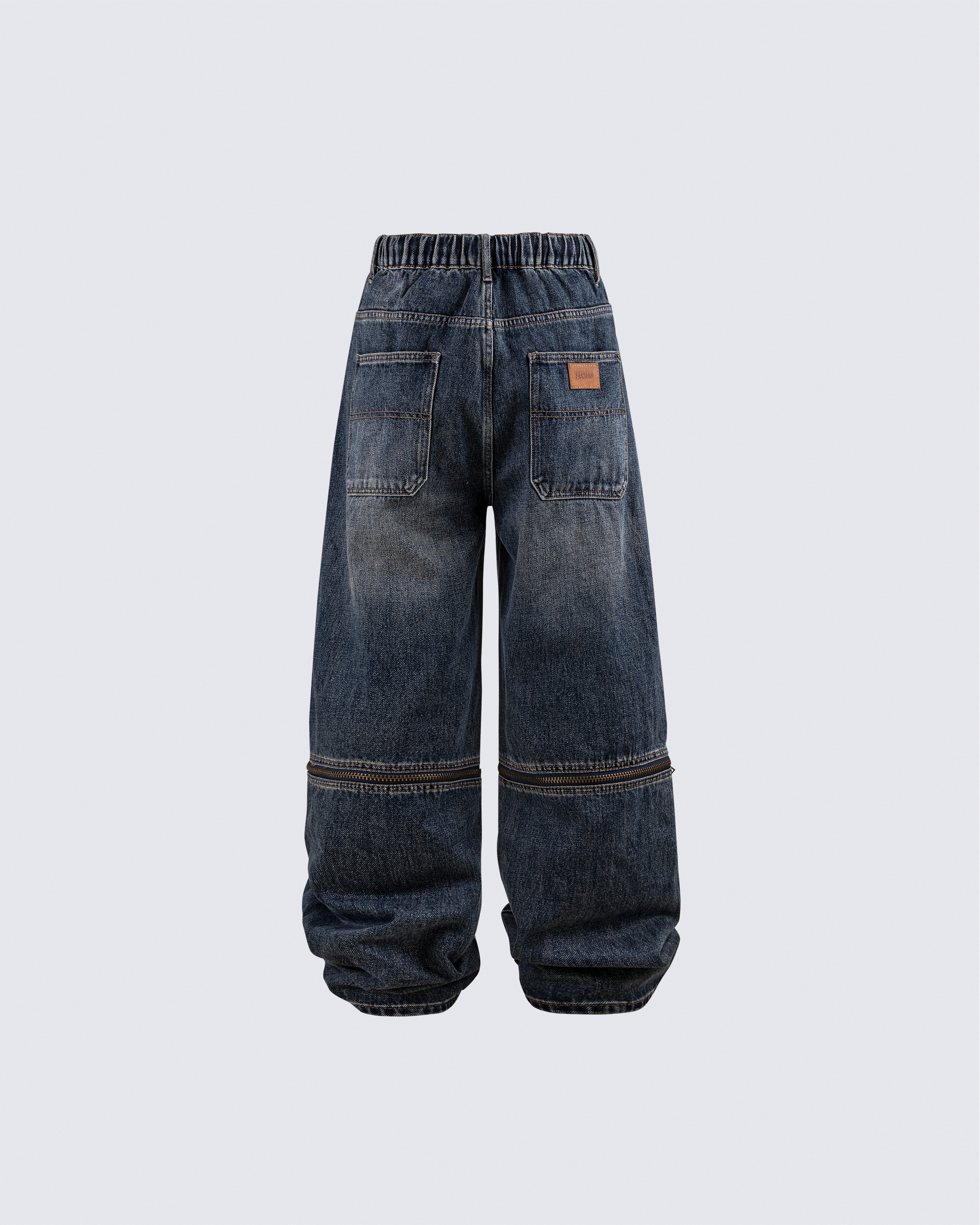 Zip-Off Panel Wide-Leg Denim Pants