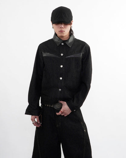 Raw Denim Leather Patchwork Jacket