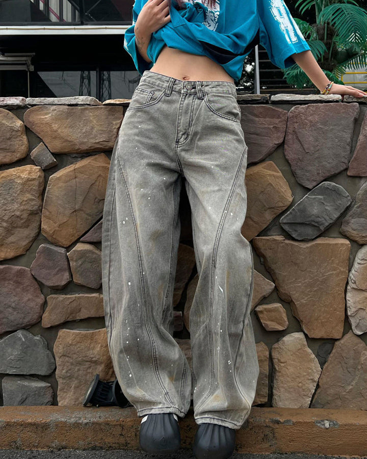 Vintage Paint Splatter Wide-Leg Jeans
