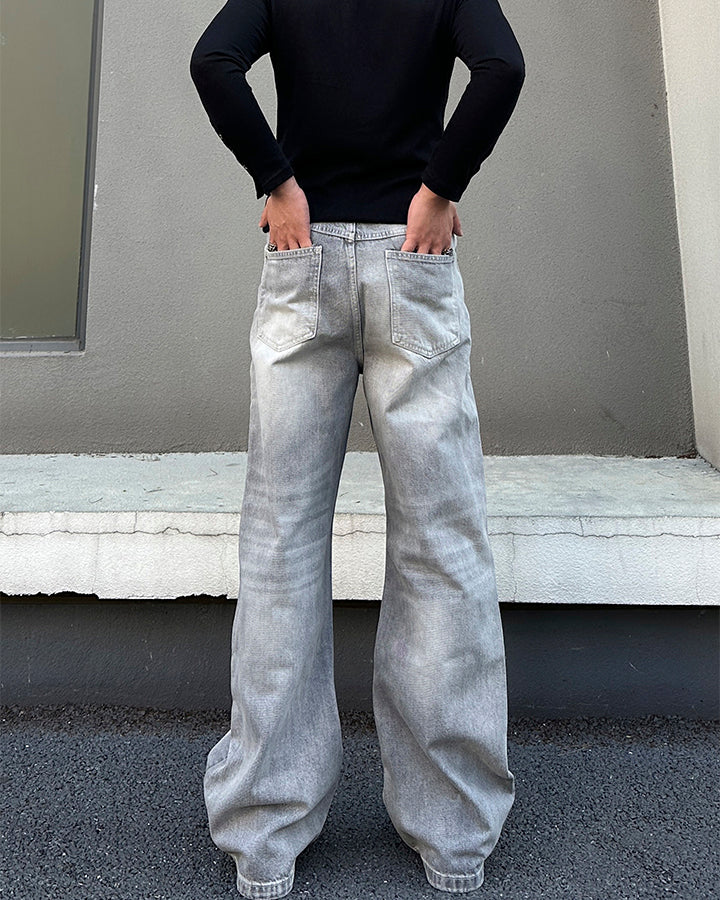 Heavy Washed Spray Vintage Wide Leg Jeans