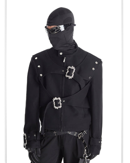 Gothic Buckle Strap Cropped Jacket