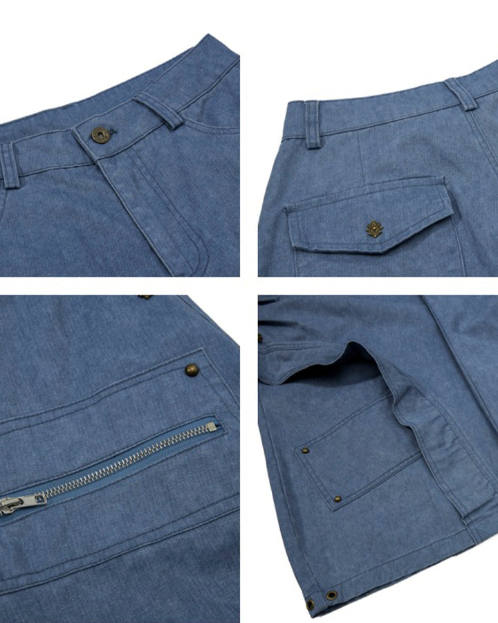 Spliced Metal-Detail Scimitar Denim Pants