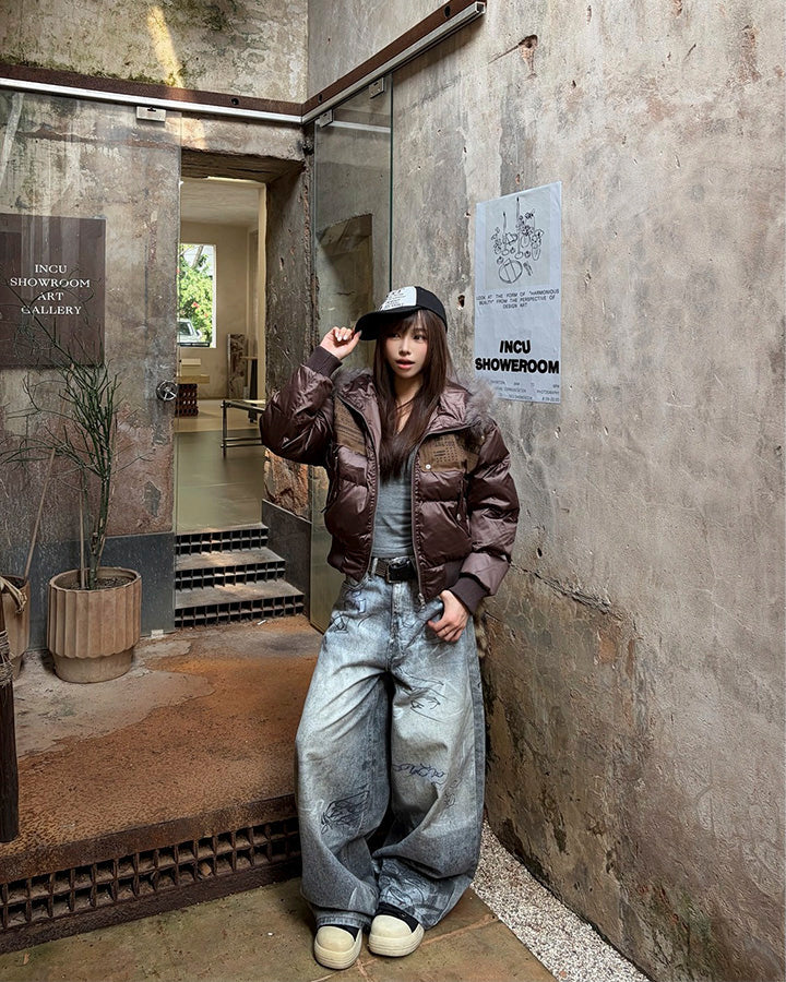 Graffiti Print Balloon Denim Pants