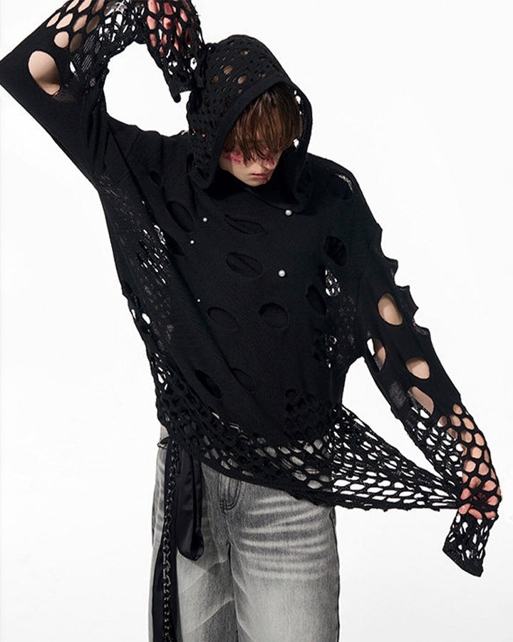 Spring Hollow Out Hoodie Knit Sweater