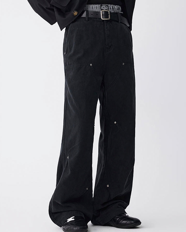 Minimal Rivet Panel Wide Leg Pants