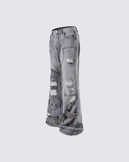 Niche Light-Asian Deconstructed Flared Jeans