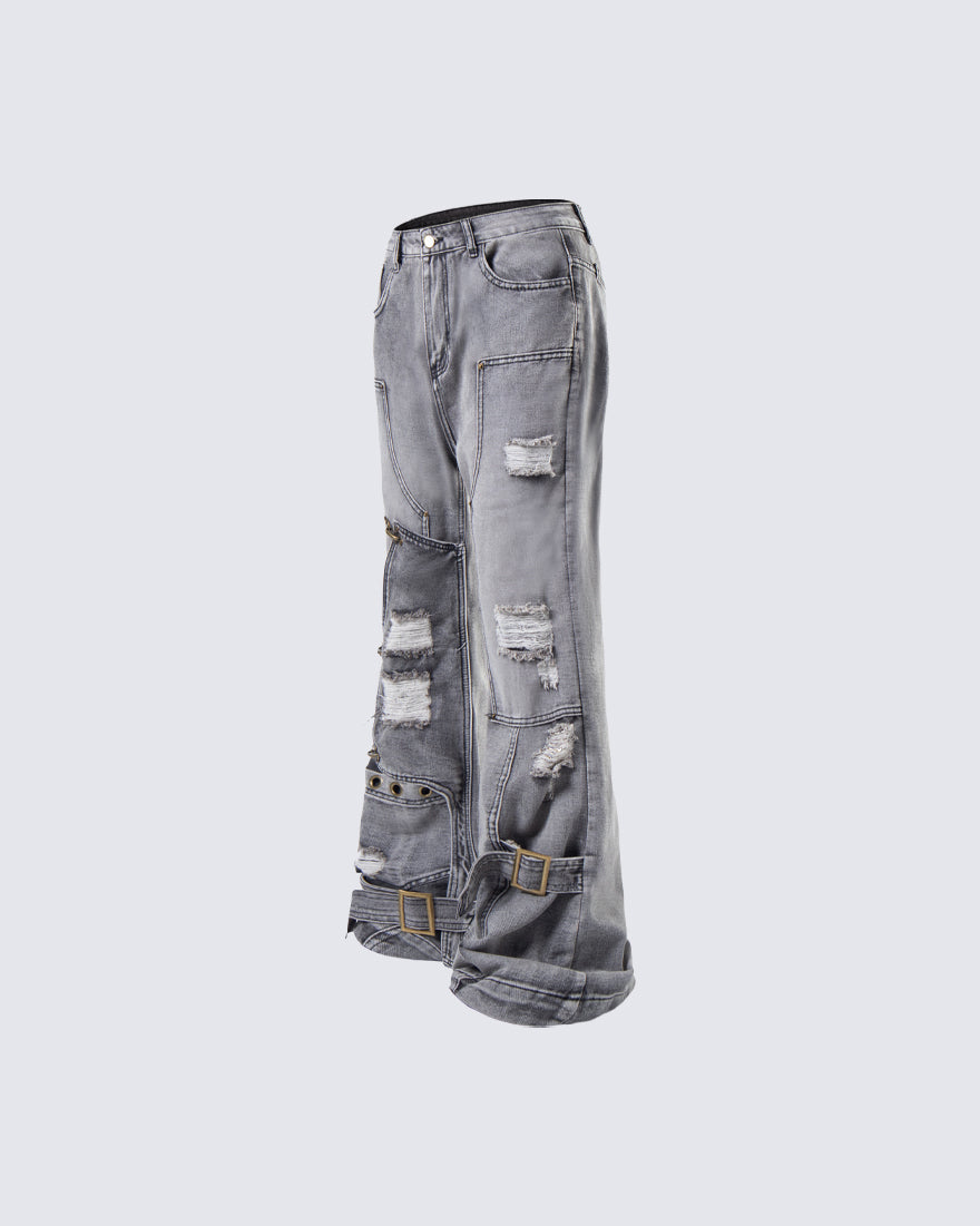 Niche Light-Asian Deconstructed Flared Jeans