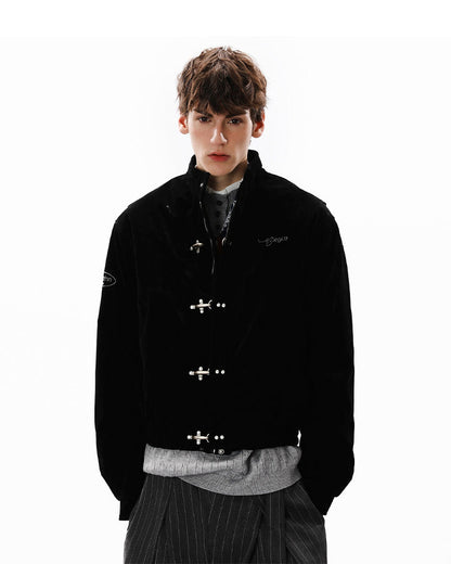 Retro Aviation Buckle Stand Collar Jacket