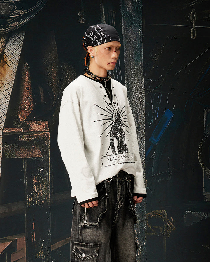 Fake Two-Piece Long Sleeve Zipper Tee