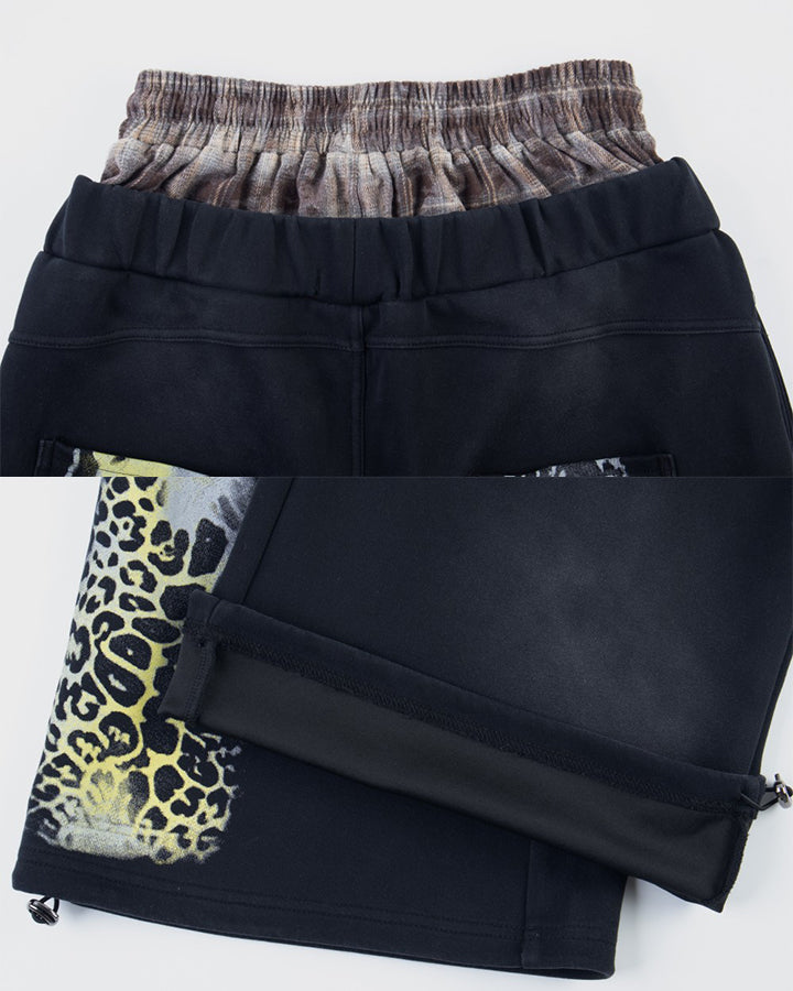 Animal Print Double Waistband Wide-Leg Sweatpants