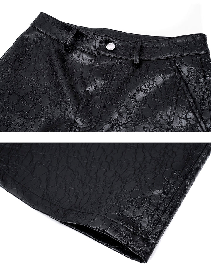 PU Leather Textured Straight-Leg Pants