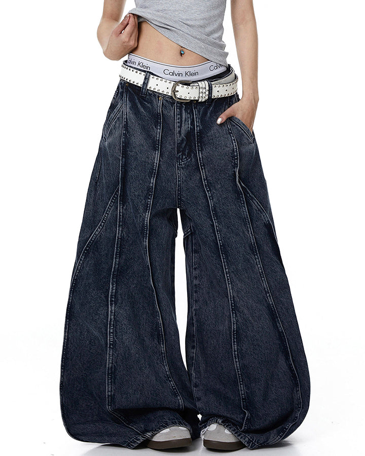 American Wash Patchwork Loose-Fit Denim Pants