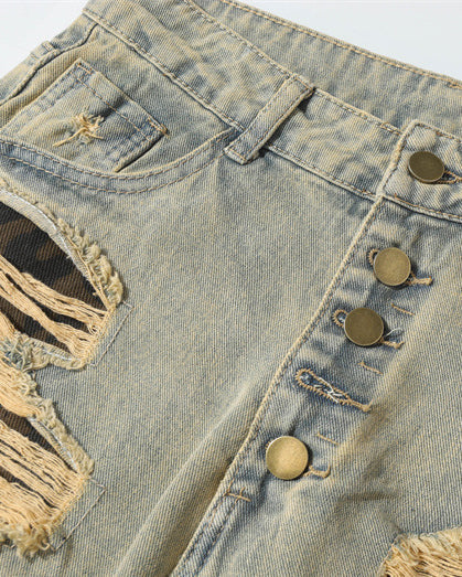 Post-Apocalyptic Printed Distressed Floor-Length Jeans