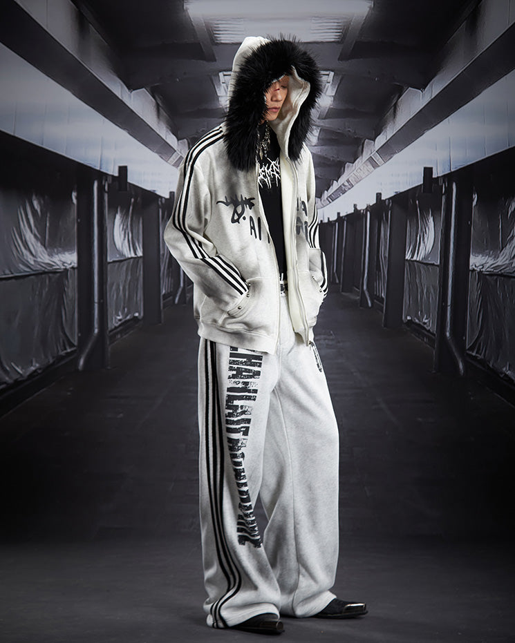 Gradient Faux Fur Hood Zip Hoodie