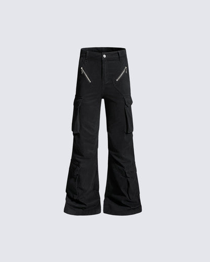 Cargo Zip Pocket Wide-Leg Pants
