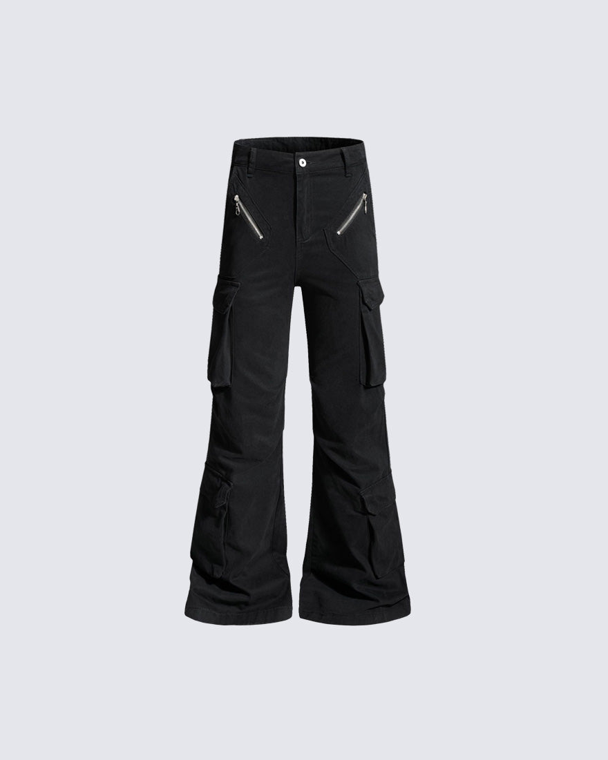 Cargo Zip Pocket Wide-Leg Pants