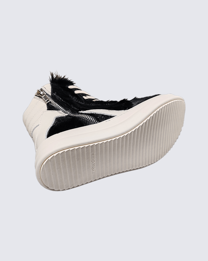 Faux Fur Contrast Lace-Up High Top Sneakers