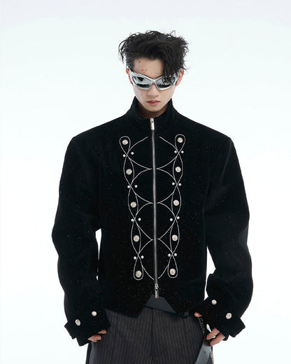 Metallic Button Stand Collar Design Jacket