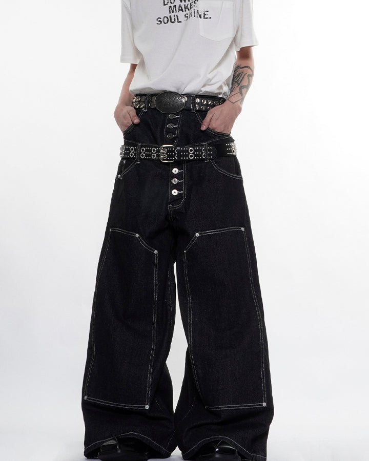 High Street Double Waistband Patchwork Pants
