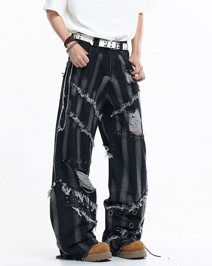 Heavy Distressed Washed Denim Jeans
