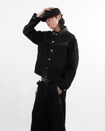 Raw Denim Leather Patchwork Jacket