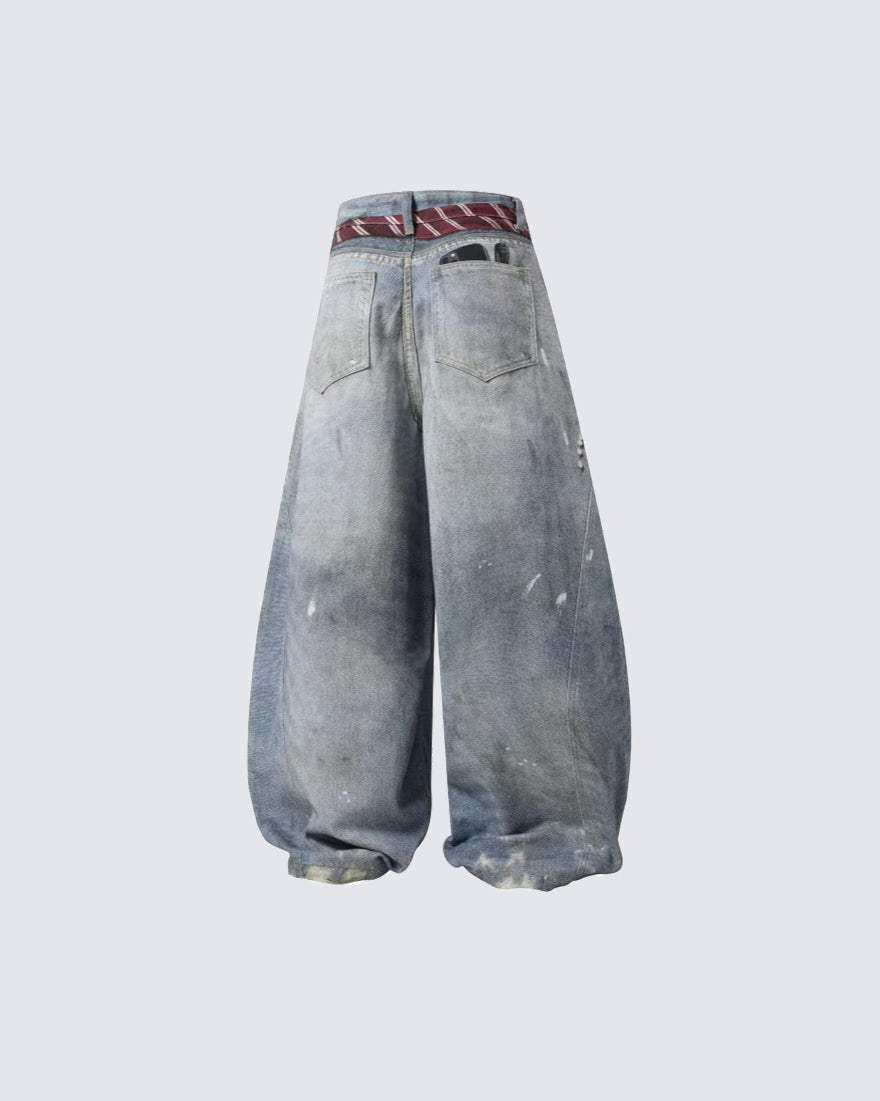 Printed Deconstructed Vintage Wide Denim Jean