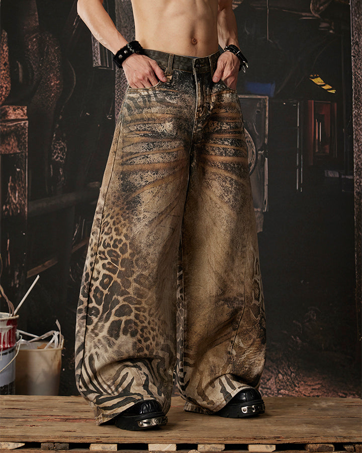 New Arrival Vintage Printed Wide-Legged Jeans