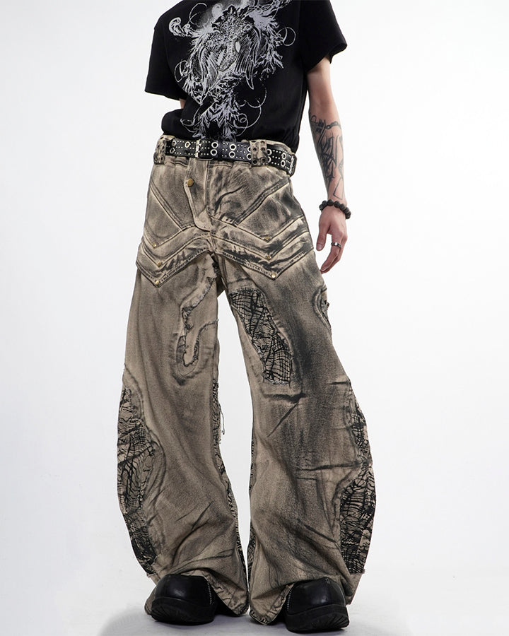 New Distressed Washed Wide Leg Jeans